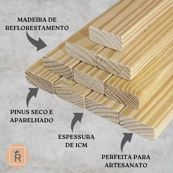 15 Ripas Madeira Pinus Maciça 2x1x100 Perfeito Para Maquete