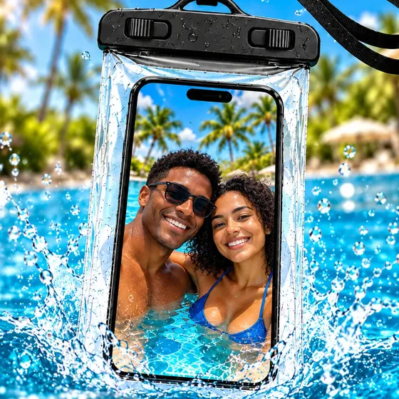 Capa À Prova Dágua Celular Impermeável Preta Com Cordão