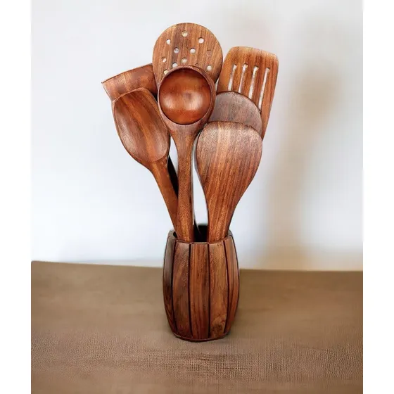 Cucharera De Madera Rústica Hecha A Mano, Con Forma De Barr