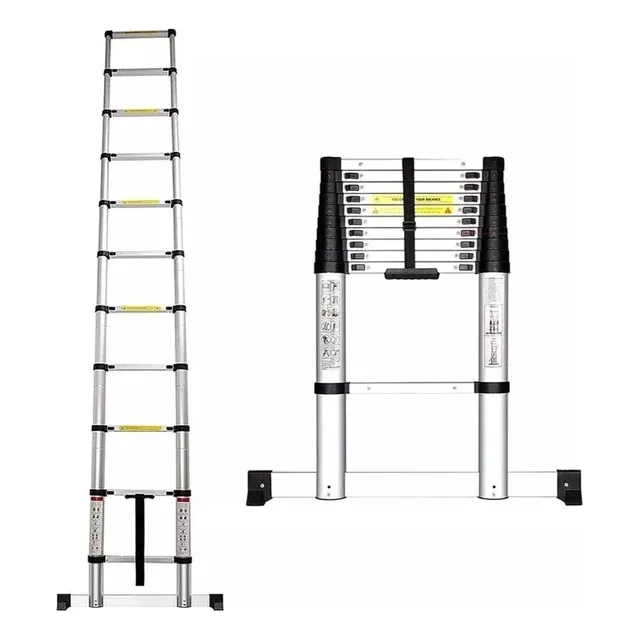Escalera Telescópica 5 Metros Retráctil Facil De Guardar Color Plata