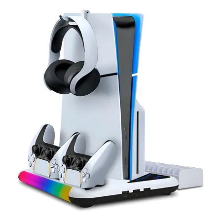 Base Carregador Cooler Para Ps5 Slim Fat Suporte Controles Branco