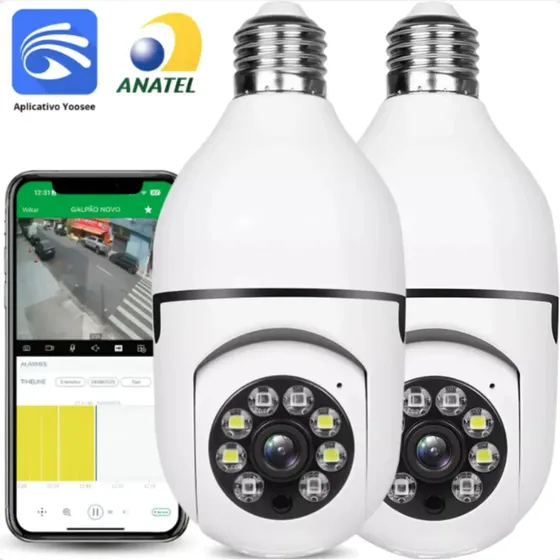 Kit 2 Câmera De Segurança Ex Decor Lâmpada Ip Wi-fi 360º Visão Noturna App Yoosee