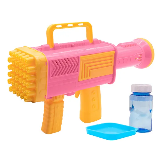 Pistola De Burbujas Bazooka + Líquido Burbujas Y Recipiente Color Rosa