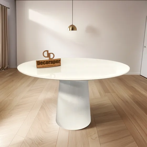 Mesa Jantar Cone Laqueado Tampo Redondo Laca Com Vidro 120cm
