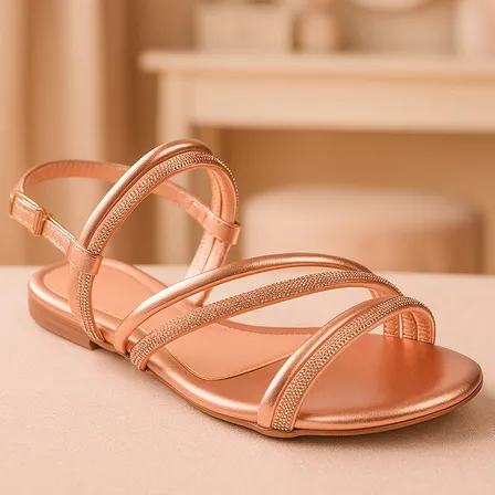 Sandália Infantil Tiras De Brilho Cobre