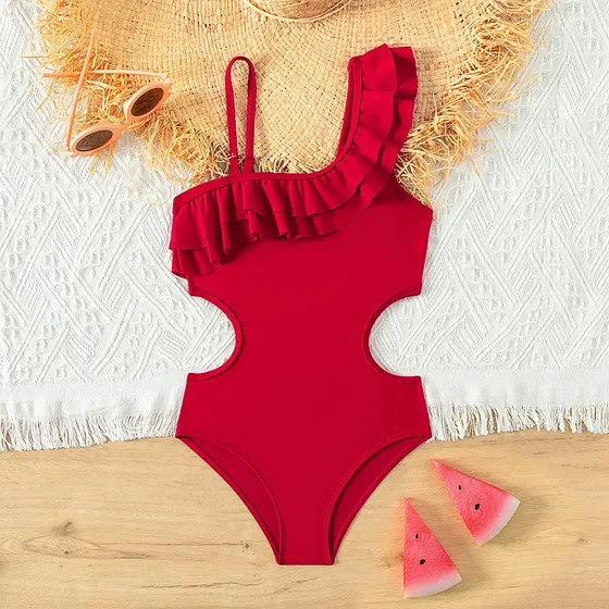 Maiô Retrô Vermelho Para Adolescentes,