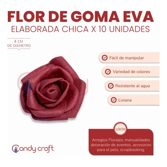 Rosas De Goma Eva Elaboradas Chicas  X 10 Flores De 4cm