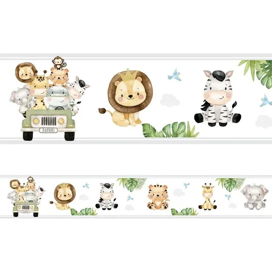 Faixa Decoração Quarto Infantil Safari Animais Leão Bebê Menino Menina 100x16cm
