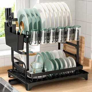 Empolar Escorredor de Louça Inox 2 Andares Empolar Preto Porta Talheres Copos Pra