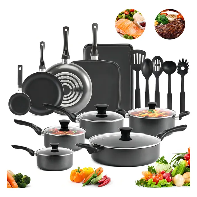 Batería De Cocina Orfeld NG3SSS 20 Piezas De Aluminio Con Antiadherente Color Negro