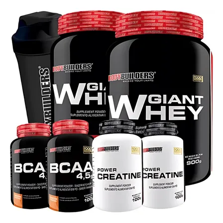 Kit 2x Whey Proteina 2x Bcaa 2x Creatina Coqueteleira Bodybuilders Sabor Baunilha