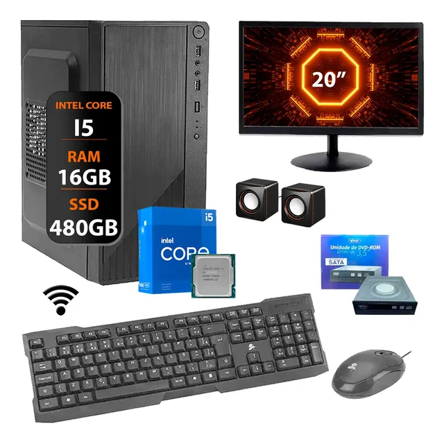 Computador Completo Core I5 16gb Ssd 480gb Monitor 20 Dvd