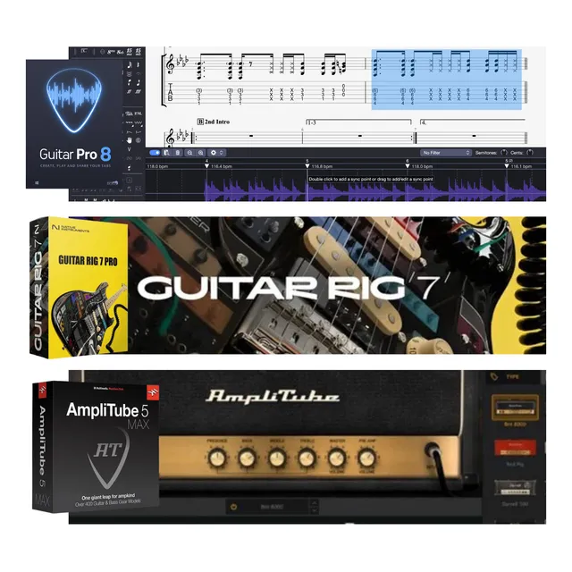 Combo Digital: Guitar Pro 8 + Guitar Rig 7 + Amplitube 5 Max