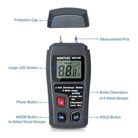 Medidor Humedad Detector Madera Tester Lcd Prueba 2 pin