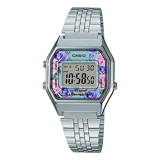 Reloj Casio Digital Dama La-680wa-2c Color de la correa Plateado Color del bisel Plateado Color del fondo Negro