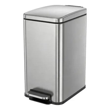 Lixeira De Pedal Estreita, Aço Com Tampa, 5 L, Prata Prateado