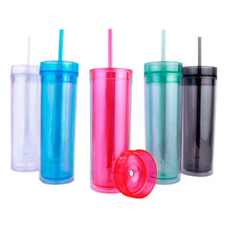 Vaso De Doble Pared Skinny Acrílico Con Popote Tapa 5piezas Vaso De Doble Pared Skinny Acrílico Con Popote Tapa 5piezas