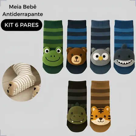 Meia Bebê Antiderrapante 6 Pares 0 A 24 Meses Confortável