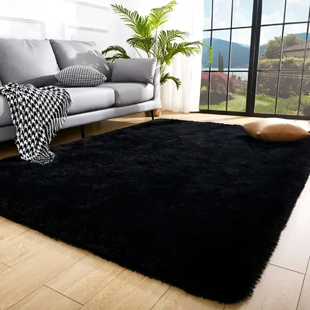 Tapete Decorativo Felpudo 2,00x1,50 Sala Quarto Escritório Cor Preto Pelo Alto Casa Laura Enxovais 2 M 1.5 M