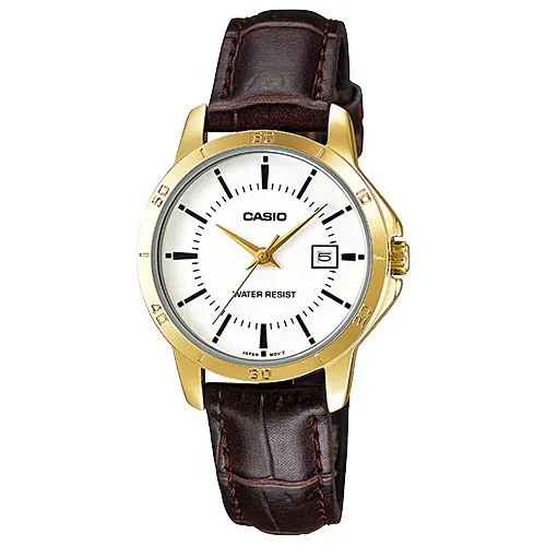 Reloj Casual Casio Ltp-v004gl-7a Damas Correa Cuero Café
