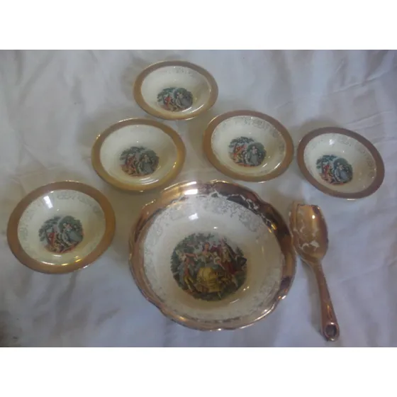 Coleccion Juego 7 Piezas Postre Sabin Borde De Oro