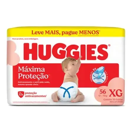 Fralda Huggies Max Prot Hiper Xg C/56 Extra Grande (xg) Sem Gênero