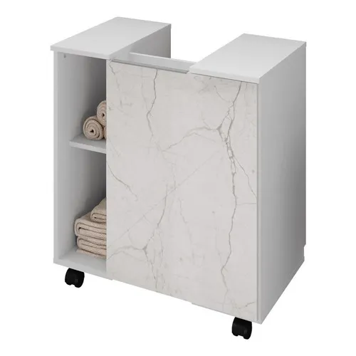 Bechara Banheiro Pequin gabinete para 55 cm 1 porta com rodízios bran cor do móvel Branco/Carrara
