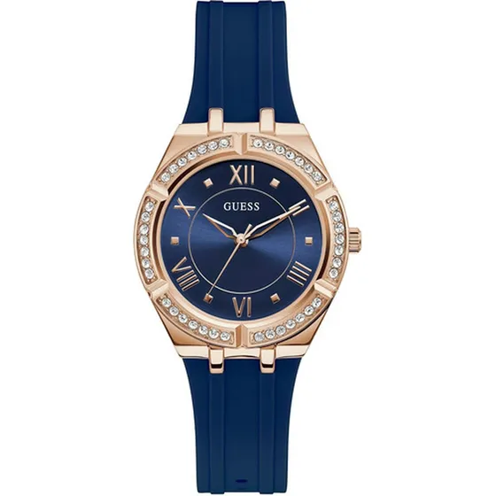 Reloj Pulsera De Silicona Azul Y Rosado Con Cristales, Tono