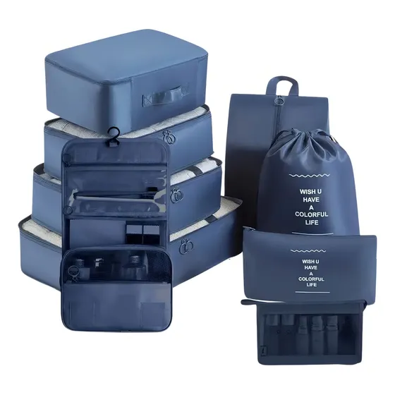 Set Organizador Valija Viaje Almacenamiento Equipaje X9 Unid Color Azul Una Ganga