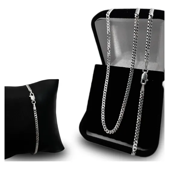 Corrente De Prata 925 Masculina Conjunto Legítima + Pulseira