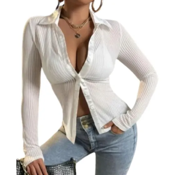 Camisa Con Boton De Malla A Rayas