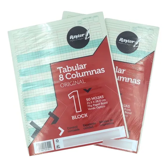 Block Tabular Carta 8 Columnas Rayter Con 50 Hojas 2 Piezas