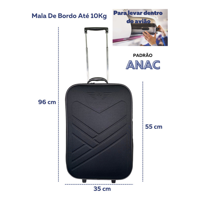 Mala Viagem Bordo Mão Falcon Avião 55x35x25cm Medidas Anac Cor Preto Mala Viagem Bordo Mão Falcon Avião 55x35x25cm Medidas Anac Cor Preto