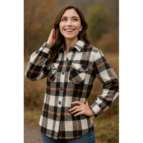 Camisa Estilo Campera Cuádrille Dm Mujer Otoño/invierno