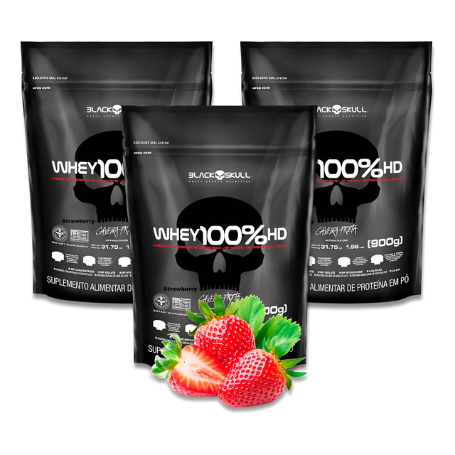 Whey Kit Black Skull 3 Unidades 900g Cada Ganho Muscular Morango 900g Whey Kit Black Skull 3 Unidades 900g Cada Ganho Muscular Morango 900g