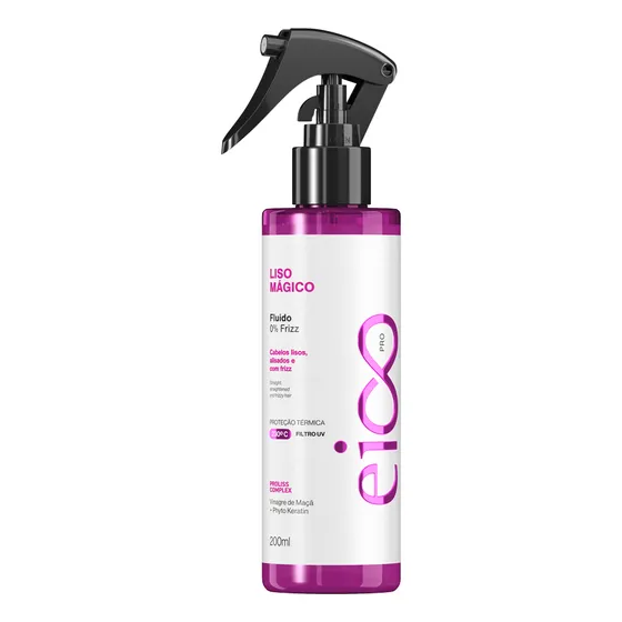Eico Pro Spray Fluído Leave-in 0% Frizz Tratamento Liso Mágico Hidratação Brilho Proteção Térmica Filtro Solar 200ml