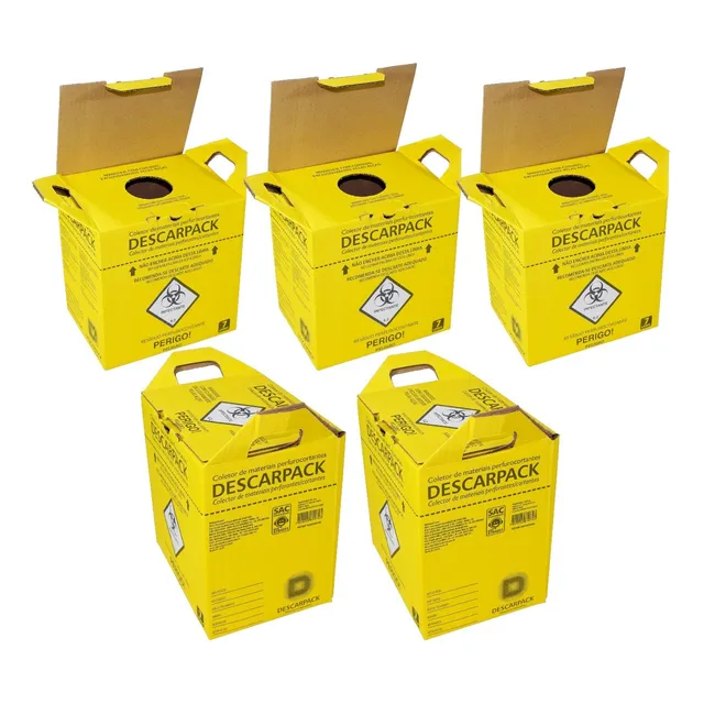 5 Caixas Coletora P/ Material Perfurocortante 7l Descarpack