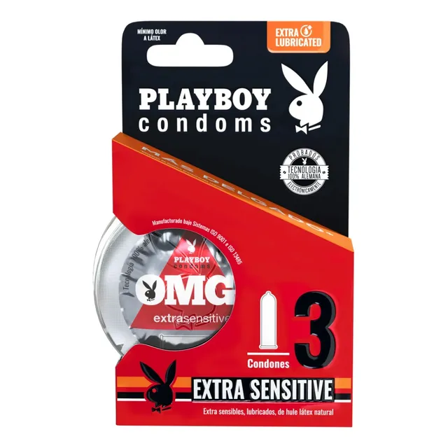 3 Condones Lubricados Playboy Extra Sensitive Extra Delgados
