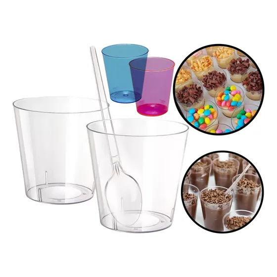 Kit 100 Copinho Potinho 25ml Brigadeiro Docinho + 100 Colher