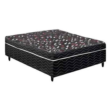 Cama Box Casal Semi- Ortopédica Conjugada Tampo Preto