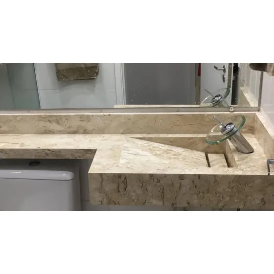 Lavatório Em Travertino Com Cuba Esculpida