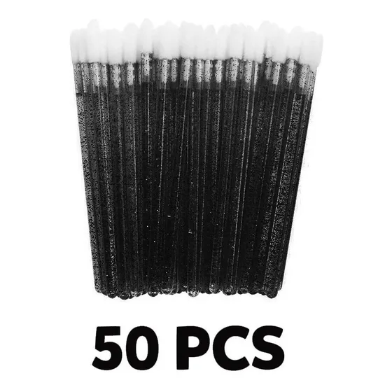 Kit Aplicador Pincel Descartável Batom Gloss Limpeza Cílios Cor Preto