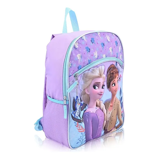 Mochila Escolar Frozen 16 Pulgadas Bolsillo Frontal Y Laterales Correas Ajustables Color Violeta
