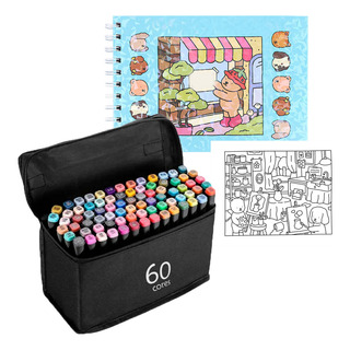 Kit 60 Canetas De Ponta Dupla E Livro De Colorir Kit 60 Canetas De Ponta Dupla E Livro De Colorir