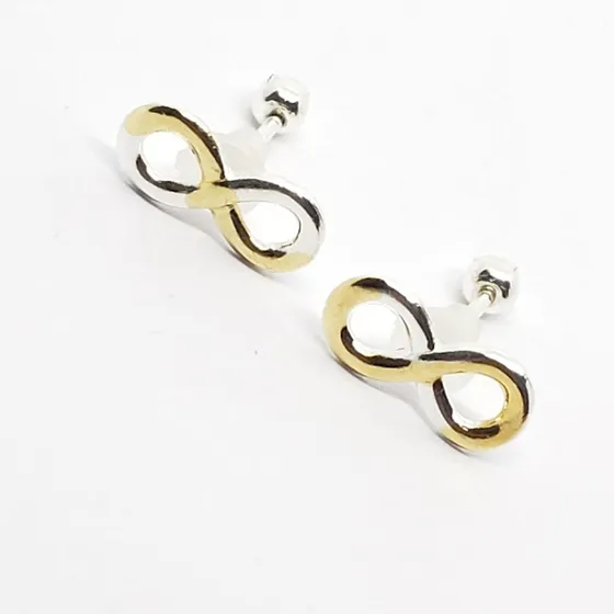 Aretes De Infinito De Plata 925 Bicolor Con Baño De Oro