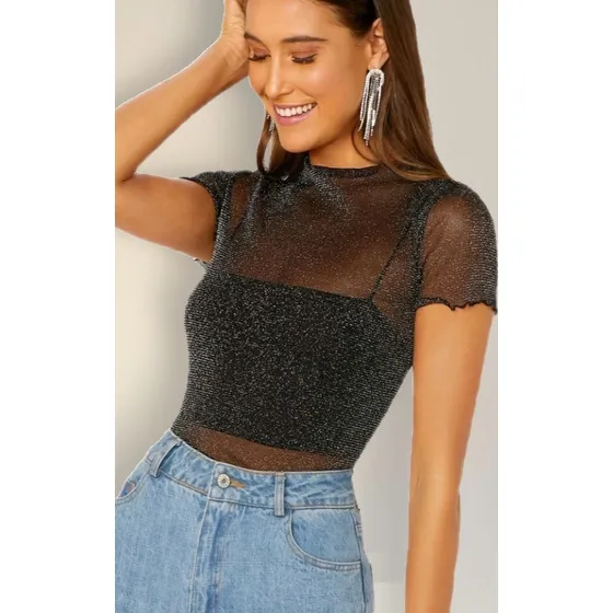 Blusa Polera Transparente Brillante