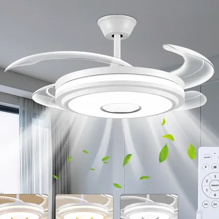 Ventilador De Teto Antuvi 42 Retrátil Silencioso C/controle 1.067 M 60hz Branco 127/220v Metal 4