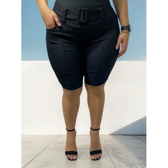 Bermuda Plus Size Feminina Social Bengaline Cinto Fivela