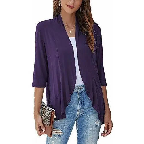 Mujeres De Color Azul Suave Drape Ligero 3/4 Mangas 32dmb