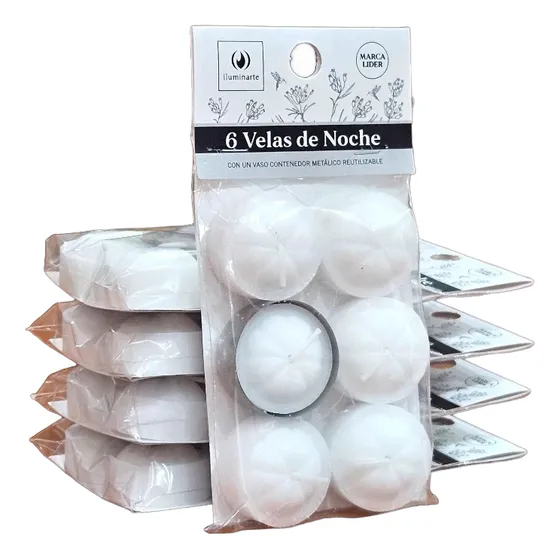 Velas De Noche X6 U. Iluminarte Por Mayor X6 Paquetes Blanco Lisa Neutra